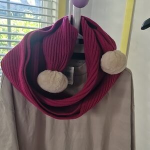 Coach Pink Scarf with Cream Pom Poms (Tee Excluded)